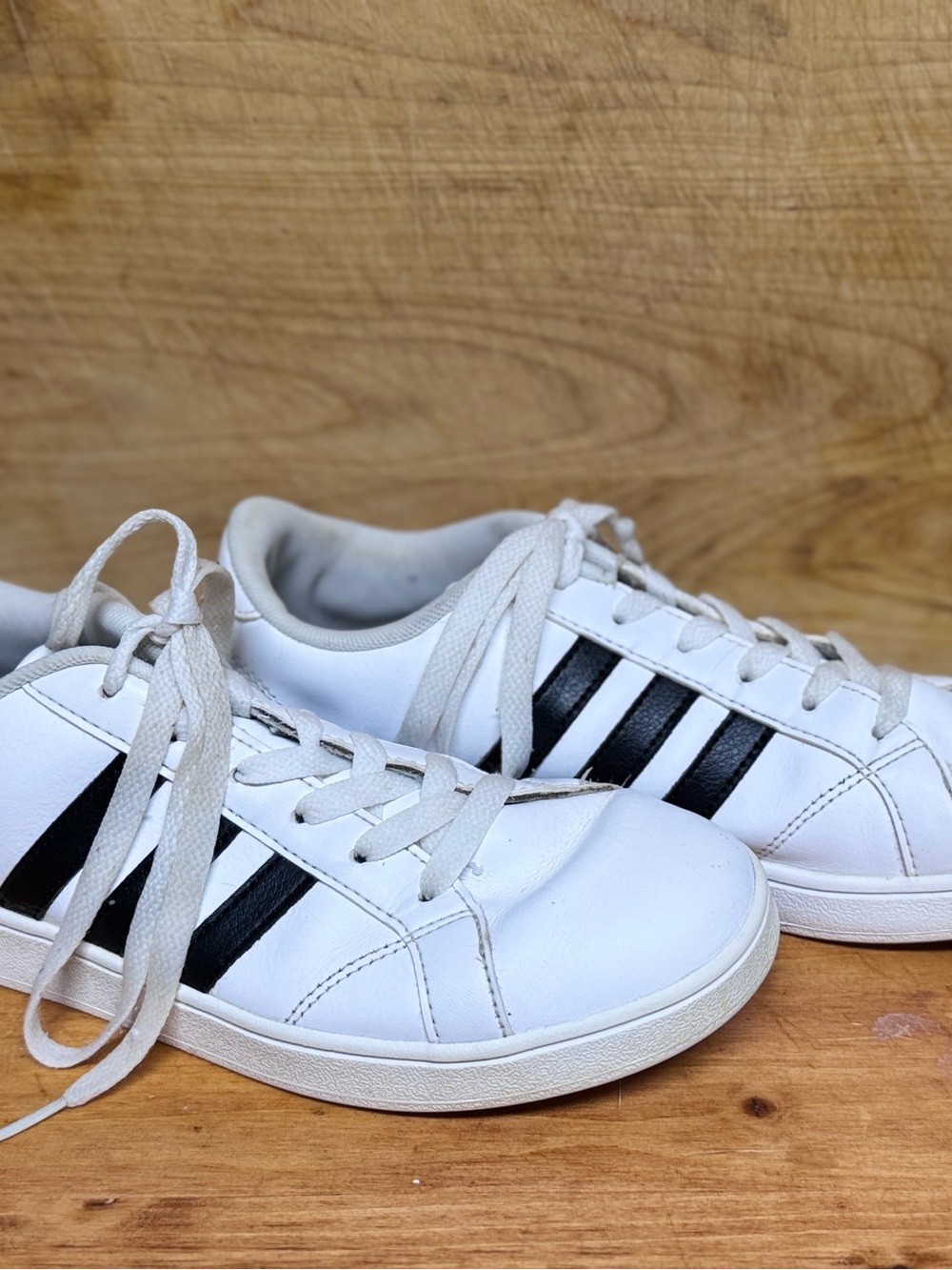 adidas White Sneakers with Black Stripes